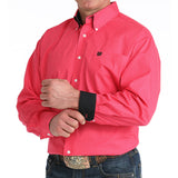 Cinch Men's Pink Long Sleeve Button Up showing Contrast Cuff and Pocket