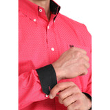 Close-up of Cinch Men's Pink Long Sleeve Button Up showing Contrast Cuff 