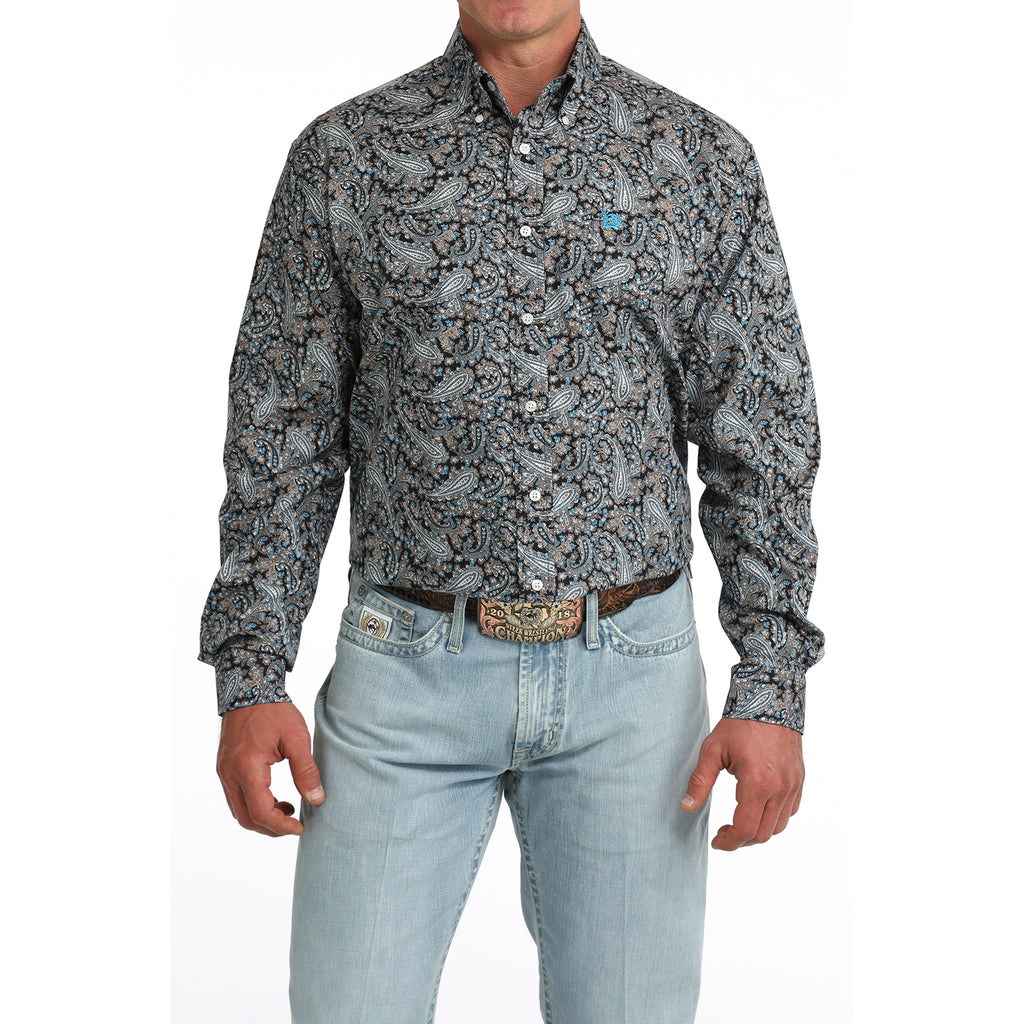 Front View of Cinch Men's Multi Paisley Long Sleeve Shirt