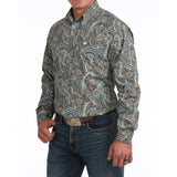 Cinch Men's Blue Paisley Print Long Sleeve Button Down Side View