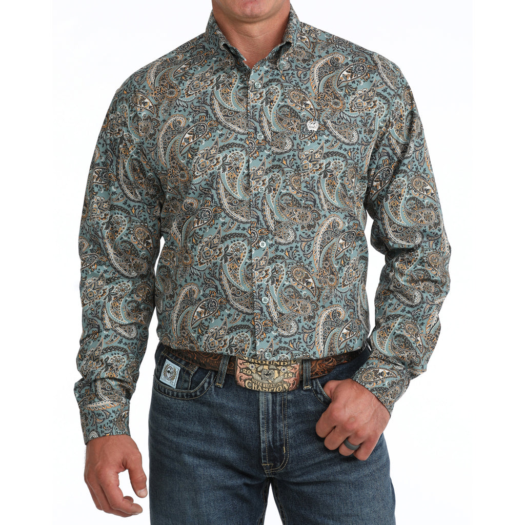 Cinch Men's Blue Paisley Print Long Sleeve Button Down