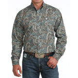 Cinch Men's Blue Paisley Print Long Sleeve Button Down