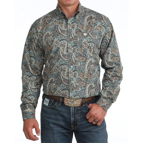 Cinch Men's Blue Paisley Print Long Sleeve Button Down