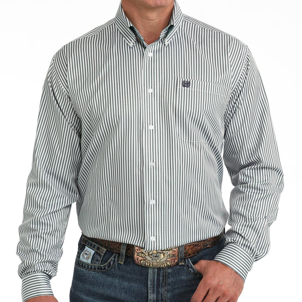 Front side view of Blue Striped Long Sleeve Shirt