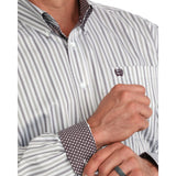 Cinch Men's Gray and Burgundy Striped Long Sleeve Shirt