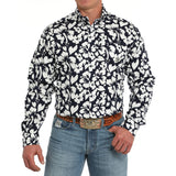Navy Button-up Floral Design Long Sleeve Shirt