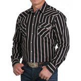 Cinch Black/Red/White Geometric Striped Long Sleeve Shirt