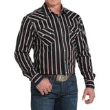 Cinch Black/Red/White Geometric Striped Long Sleeve Shirt