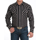Cinch Black/Red/White Geometric Striped Long Sleeve Shirt