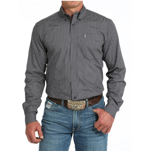 Cinch Men's Grey Geometric Print Long Sleeve Shirt