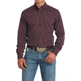 Purple Striped Button-up Long Sleeve Shirt with Single Pocket