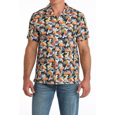 Tropical Cow Print Button-up Short Sleeve Shirt