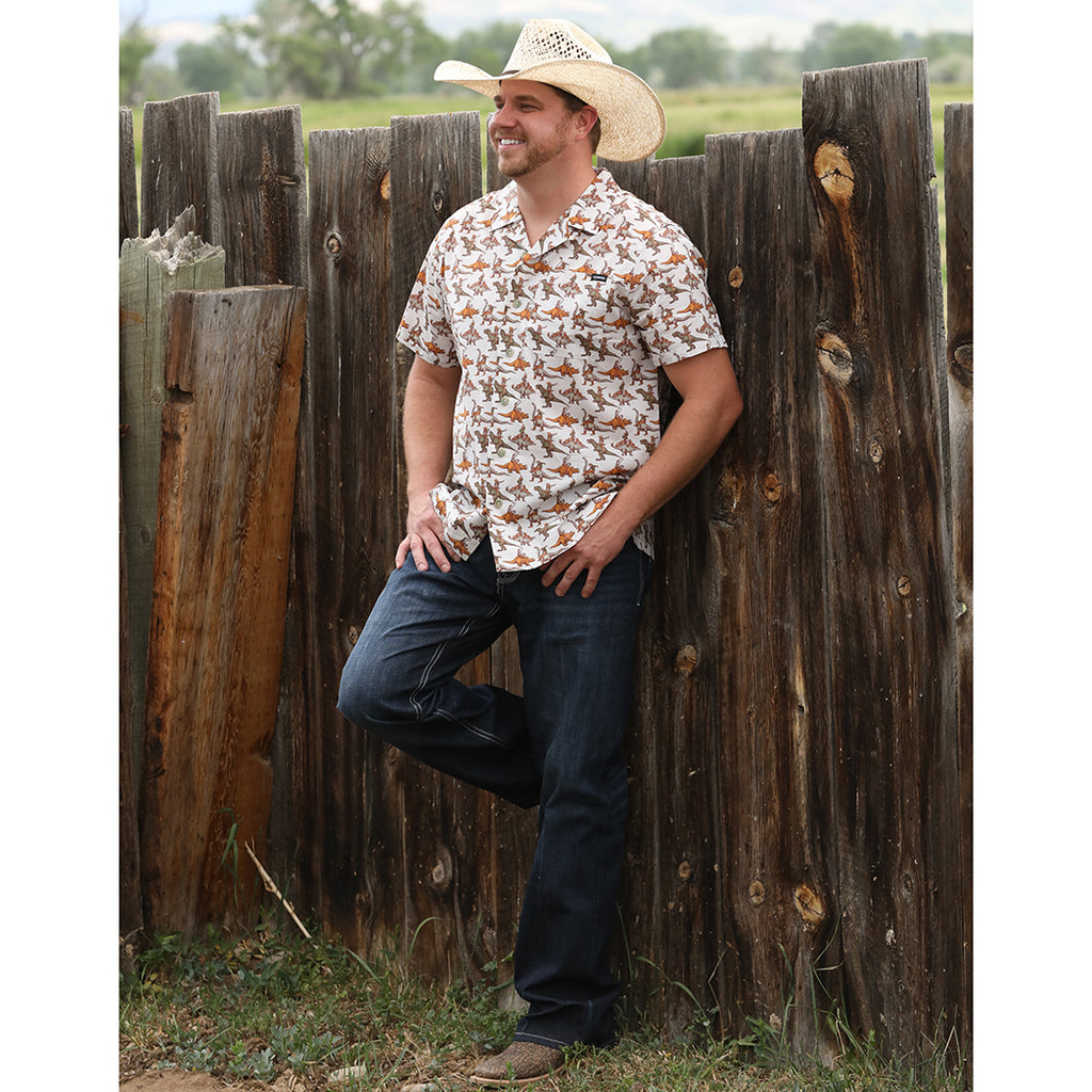 Cowboy Dino Short Sleeve Button Down Shirt 