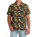 Front view of model in Cinch Black Rodeo Print Button‑Up with lightweight fabric and Western styling.