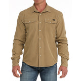 Brown Arenaflex Long Sleeve Camp Shirt with Snaps and Two Snap Chest Pockets