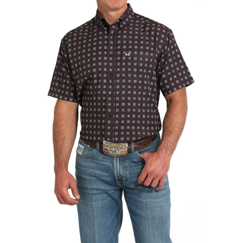 Purple Geo Print Short Sleeve Button up. 