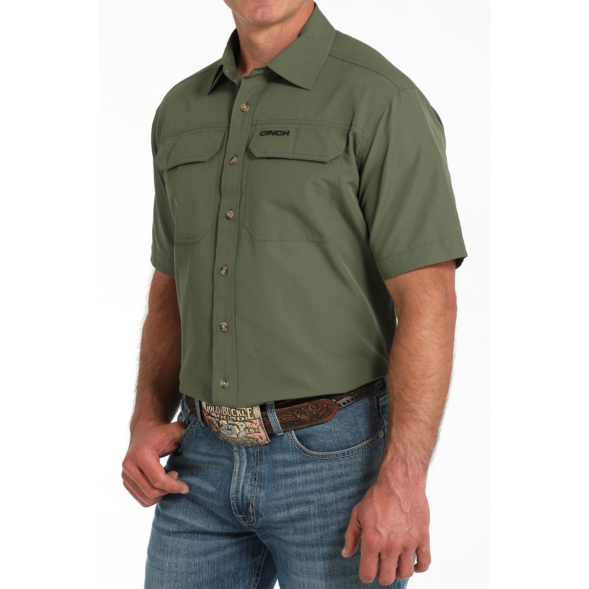 Cinch Olive Green Arena Flex Short Sleeve Button Down