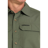 Olive Green Arena flex short sleeve shirt pocket view