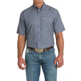 Royal Geo Print Short Sleeve Button-up Shirt with Single Pocket