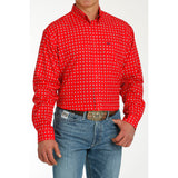 Cinch Men's Red Print Long Sleeve Front View