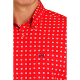Cinch Men's Red Print Long Sleeve Detail View