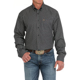 Navy Medallion Print Button-up Long Sleeve Shirt with Single Pocket