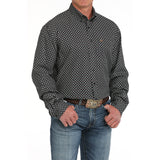 Navy Medallion Print Button-up Long Sleeve Shirt with Single Pocket
