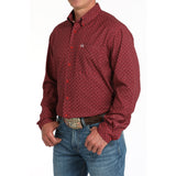 Cinch Men's Red Geo Print Long Sleeve Shirt
