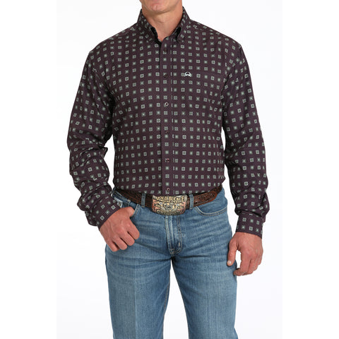 Purple Geo Print Long Sleeve Button Up - One left pocket