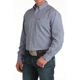 Male model wearing the Cinch ArenaFlex Lilac Geo Print Shirt in a relaxed pose.
