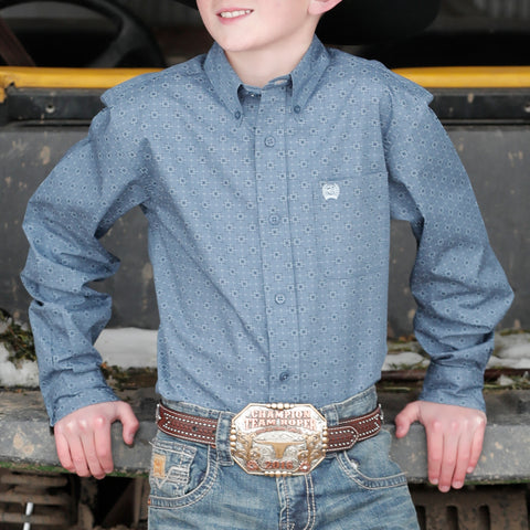 Cinch Boys Blue Geo Print Shirt