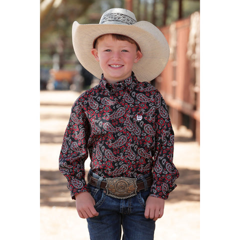 Cinch Jeans Boy's Red & Black Paisley Long Sleeve