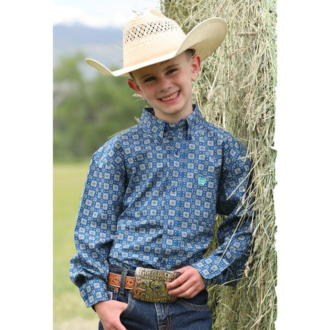 Cinch Boy's Blue Medallion Long Sleeve 