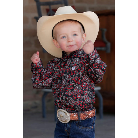 Cinch Jeans Toddler Boy's Red & Black Paisley Long Sleeve