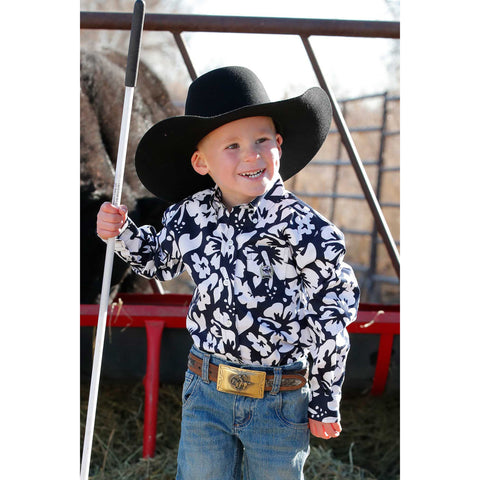 Navy and White Floral Long Sleeve Shirt