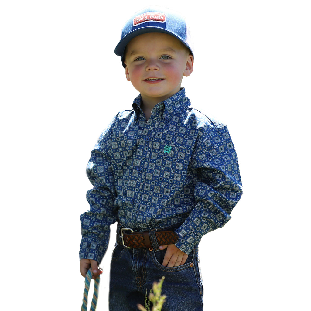 Cinch Toddler Boys Blue Geometric Long Sleeve