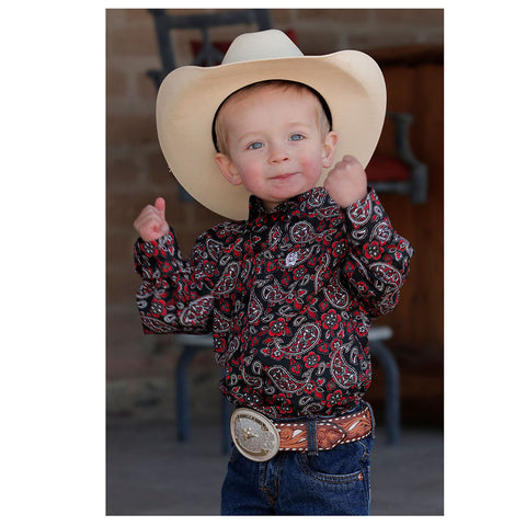 Cinch Infant Black & Red Paisley Button Down