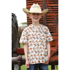 Cinch Boys Cream Dinosaur Camp Short Sleeve Button Down