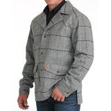 Cinch Men's Grey Dress Coat with Black & Gold Button Front-left side view