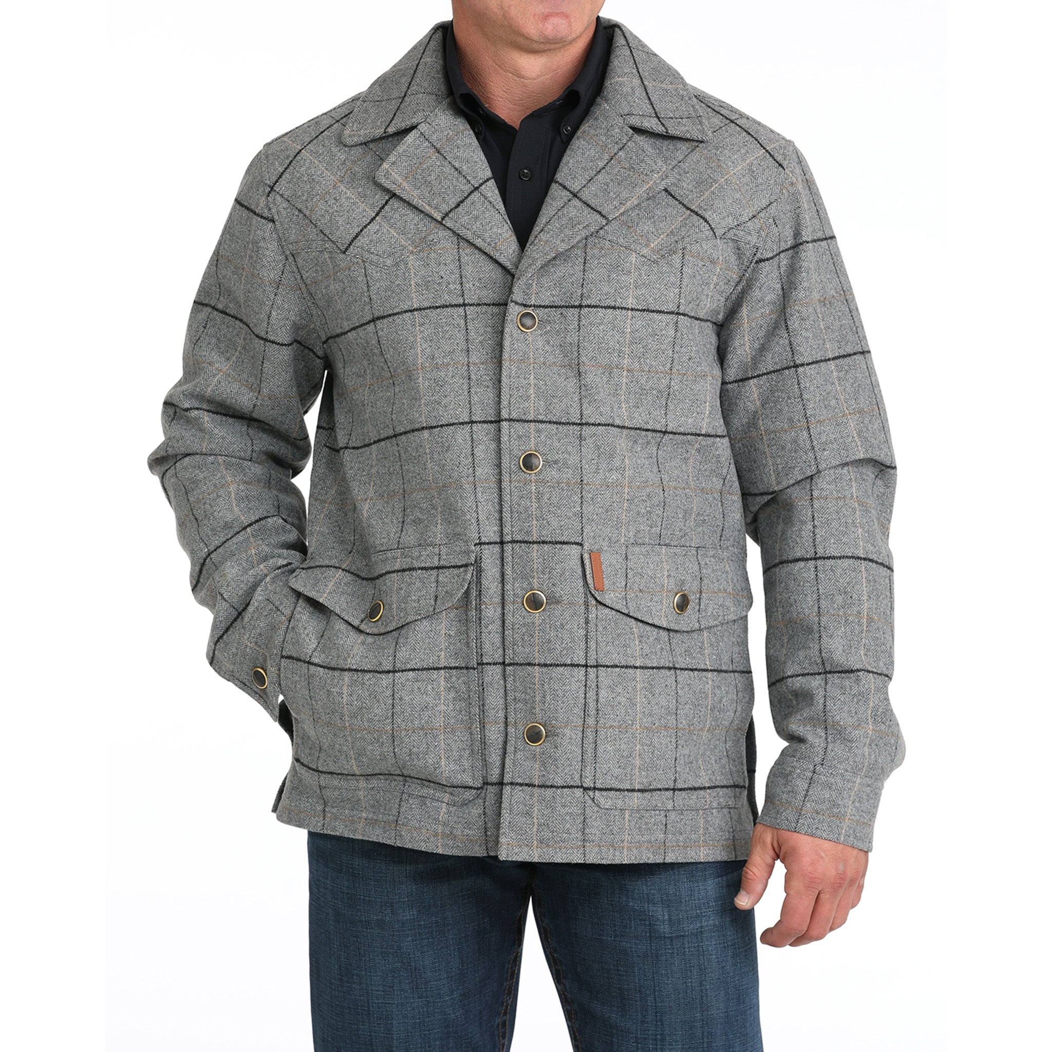 Cinch Men's Grey Plaid Dress Coat Cinch Men's Grey Plaid Dress Coat