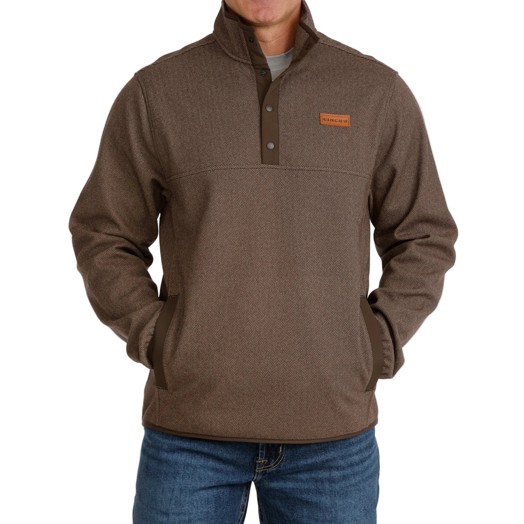 Front side view of Cinch Men's Brown Knit Pullover 