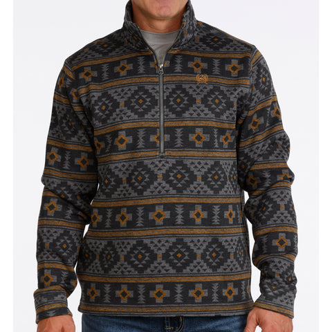 Full front view of Cinch Men's 1/2 Zip Charcoal & Brown Pullover 