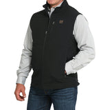 Left side view of Cinch black concealed carry vest with zip closure and chest logo