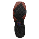 men's 12" western work boot with olive shaft and brown vamp and oil & slip resistant outsole bottom view