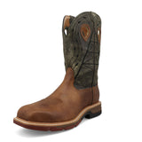 men's 12" western work boot with olive shaft and brown vamp and oil & slip resistant outsole