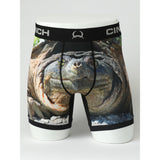Cinch 6" Turtle Boxer Briefs shown from the front, featuring a moisture‑wicking athletic fit with a playful turtle graphic and supportive waistband.