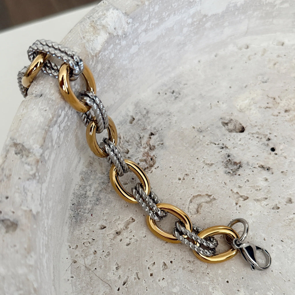 Gold Circles connected with silver links, margo bracelet 