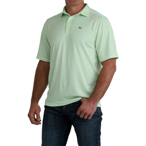Cinch Mens Green striped polo with three buttons 