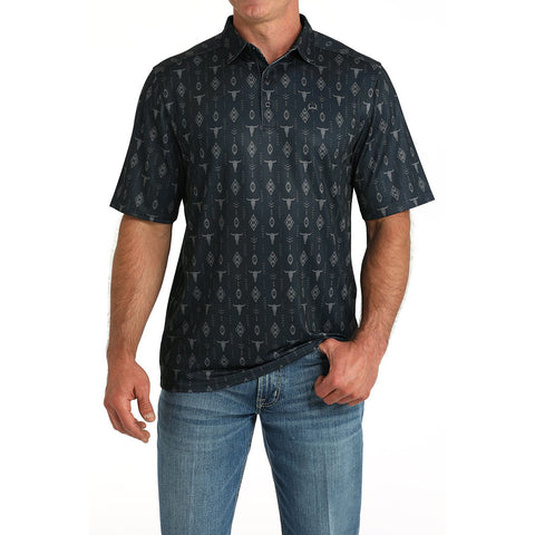 Black Bull Skull Print short sleeve arena flex polo