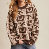 Mocha Horseshoe and bow sweater 